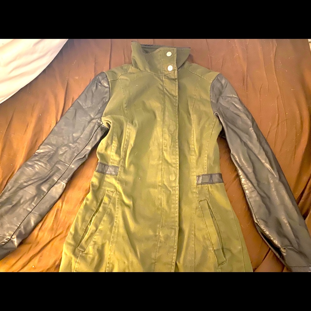 H&M army jacket with faux leather sleeves
